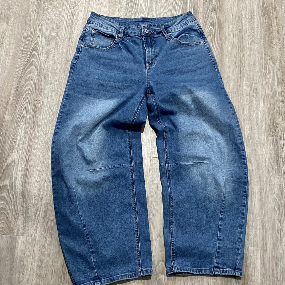 Sidefeel Hot Barrel Horseshoe Tapered School Preppy Y2K Stretch Pants Jeans 10